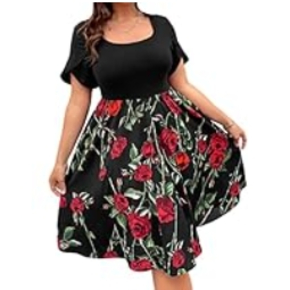 Floral Black and Red Dress